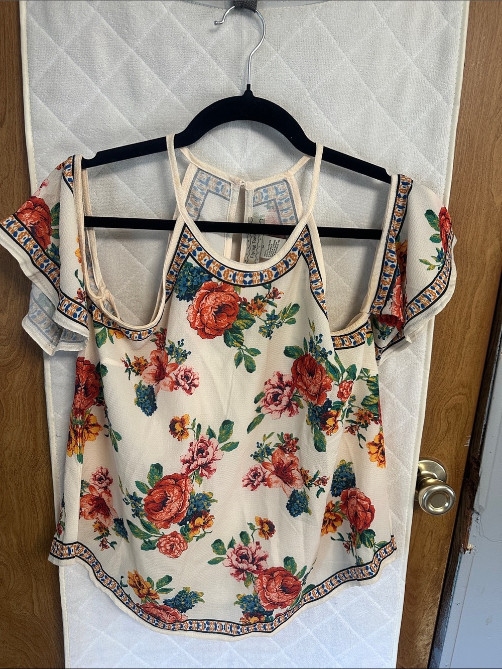 Flying Monkey Cream Floral Cold-Shoulder Camisole with Red and Pink Roses